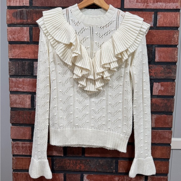 TULAROSA Manny Ruffle Sweater In Ivory - Picture 4 of 10
